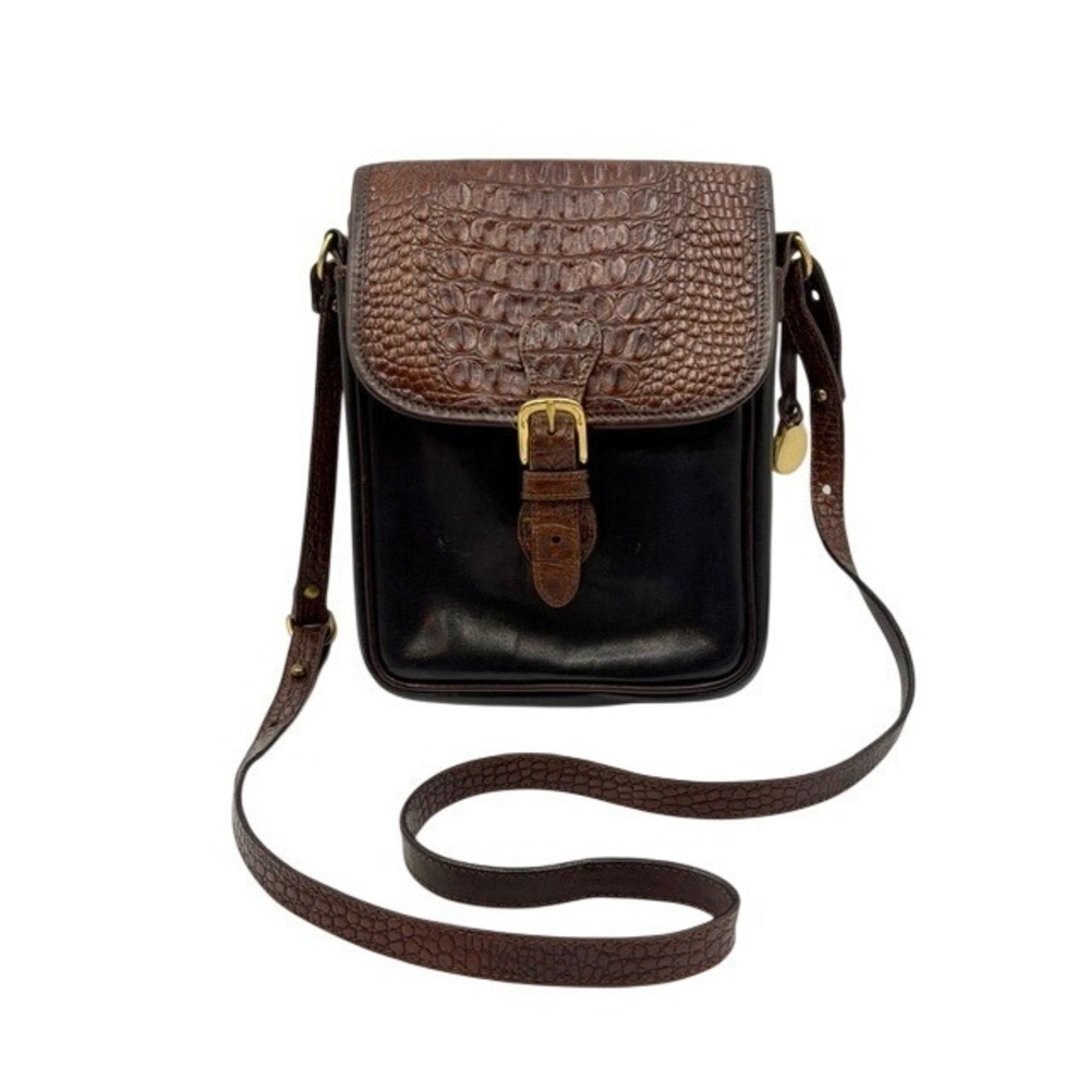 Vintage Brahman Tuscan Leather Crocodile‎ Embossed Flap Crossbody Bag Shoulder
